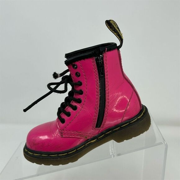 Dr. Martens Brooklee Kids Toddler Lace Up Boots Hot Pink Patent Leather Size 7 - Picture 3 of 12